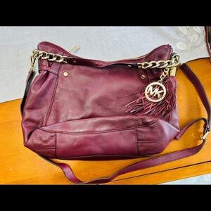Michael Kors Burgundy and Gold Shoulder Bag with Chain Details